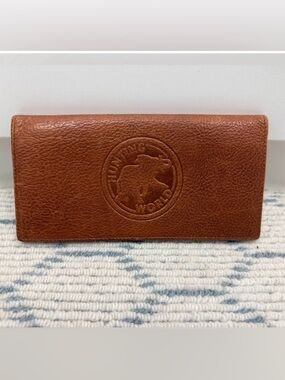 HUNTING WORLD Vintage Unisex Brown Pebbled Logo Embossed Bifold Wallet Italy